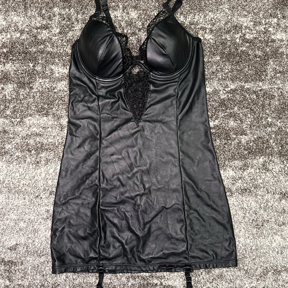 Lace Faux Leather Slip Dress